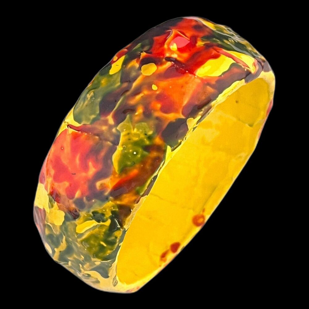 Vintage 1970s Bangle Bracelet Paper Mache Multicolor Orange Yellow Green - BB1